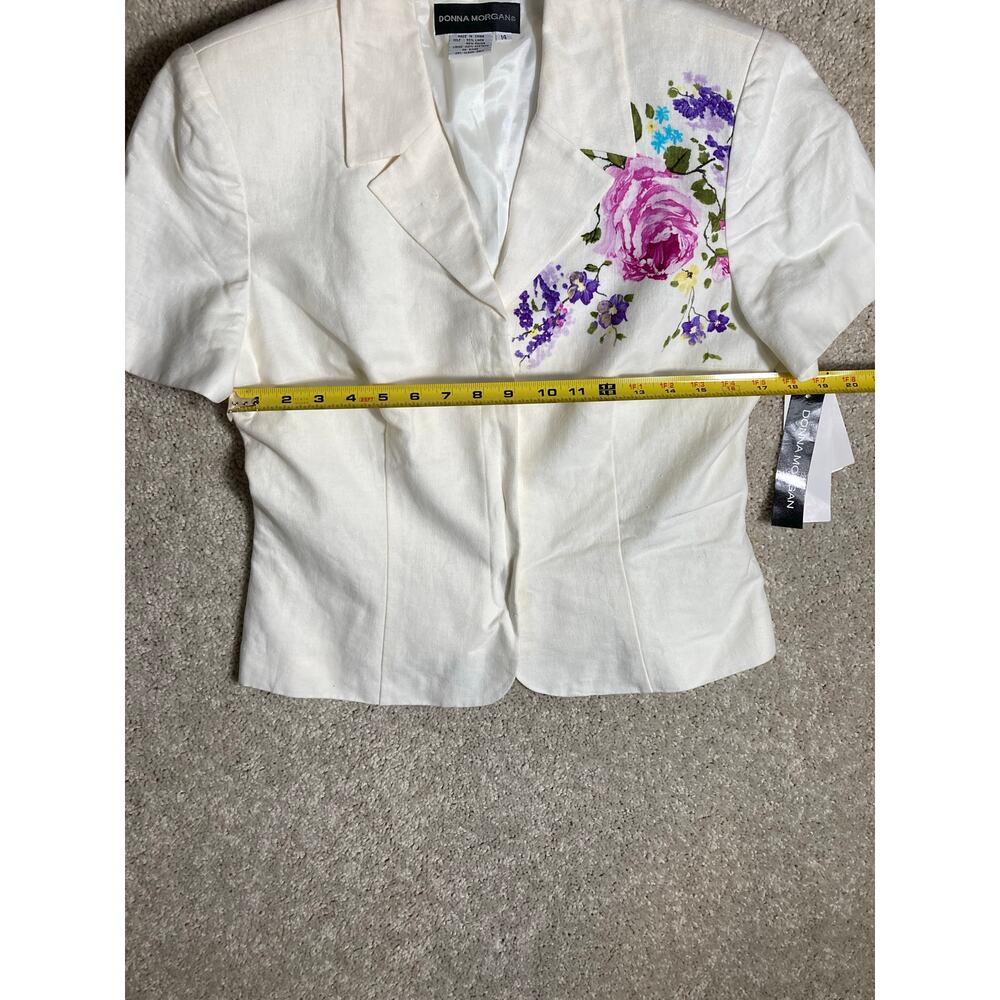 Women's Linen Blazer Blouse Donna Morgan White Floral Print w/ Tags Size 14 NEW - Picture 8 of 8